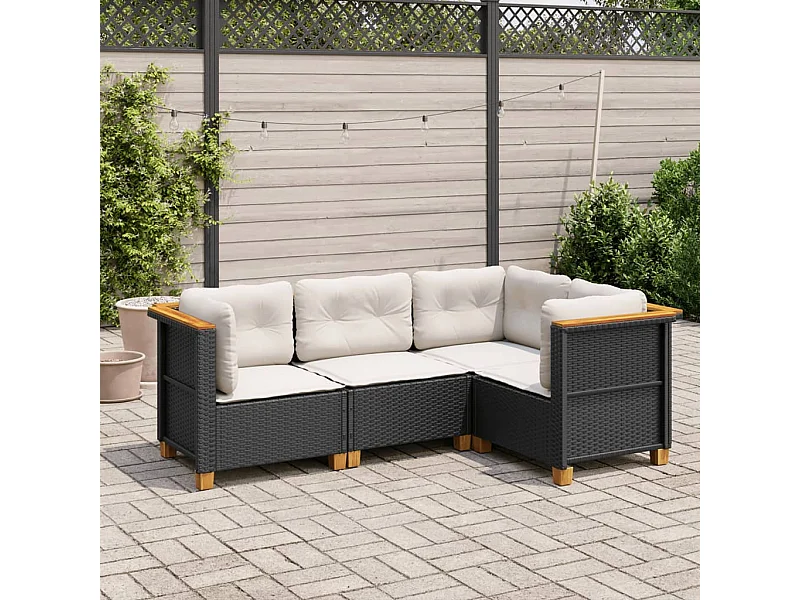 4 pcs conjunto de sofás para jardim c/ almofadões vime PE preto PT237877