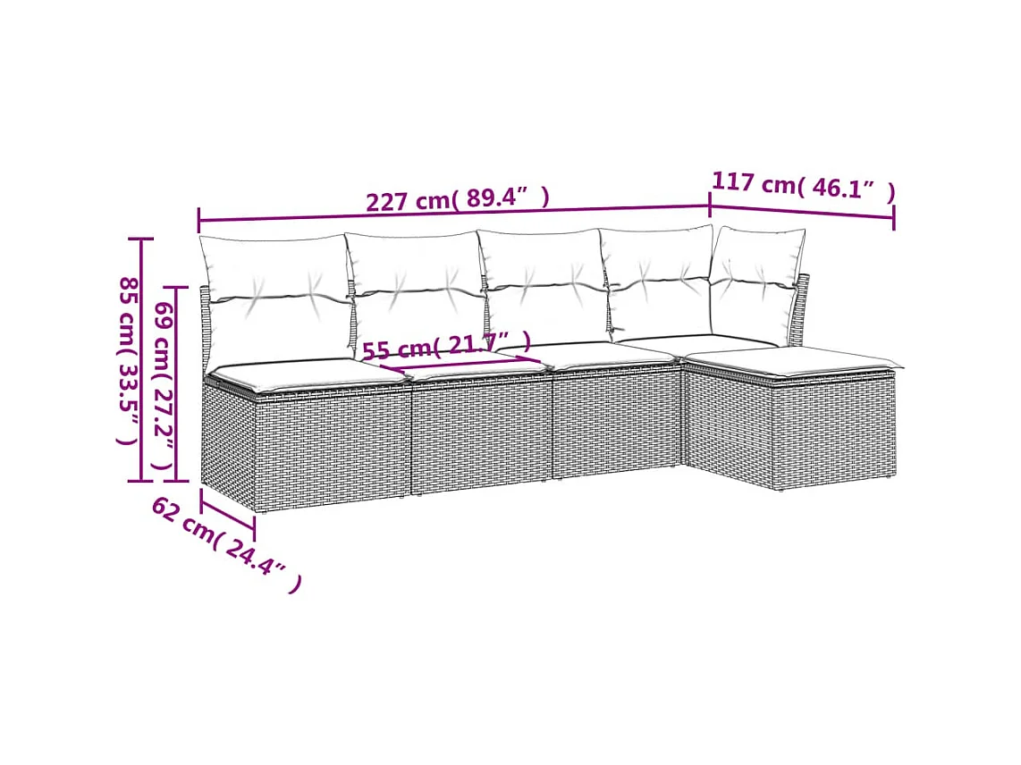 Salon de jardin avec coussins 5 pcs marron résine tressée FR44962