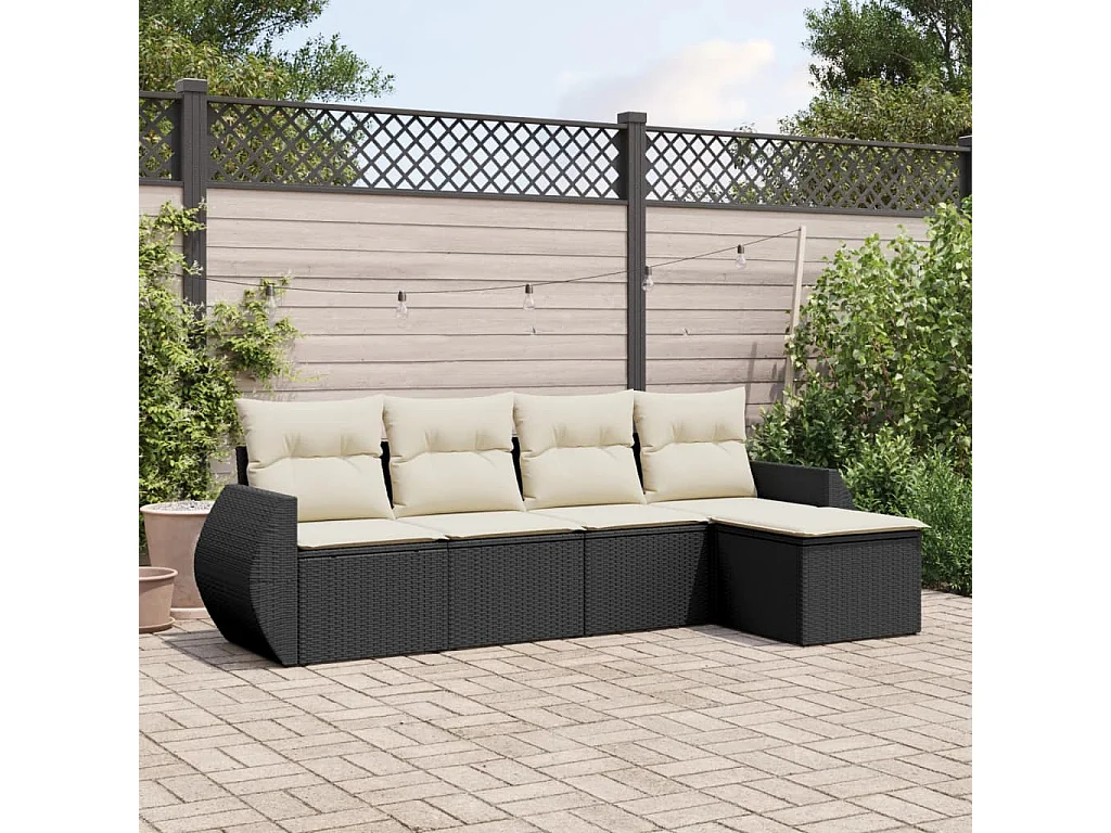 5-delige Loungeset met kussens poly rattan zwart BE624979