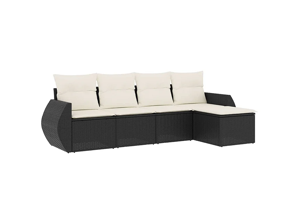 5-delige Loungeset met kussens poly rattan zwart BE624979