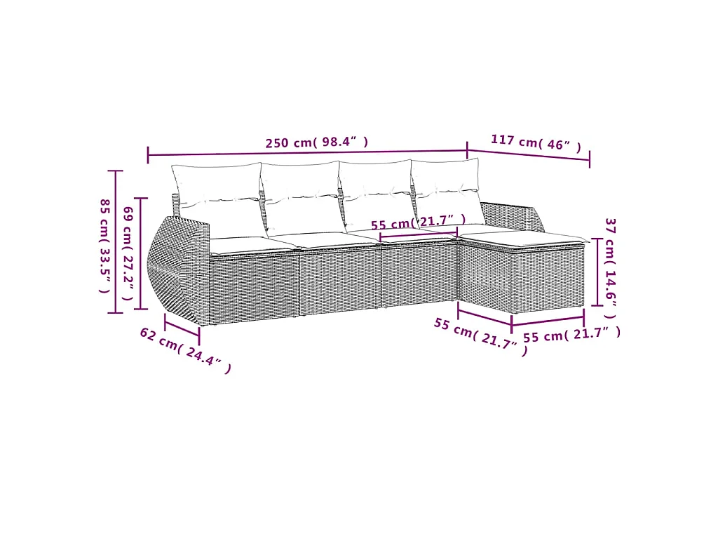 5-delige Loungeset met kussens poly rattan zwart BE624979