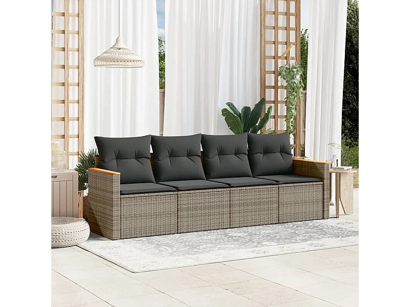 Salon de jardin 4 pcs avec coussins gris résine tressée FR74703