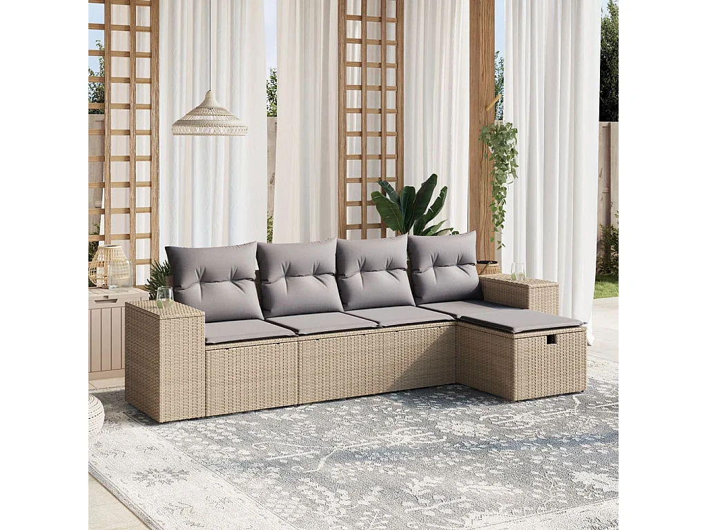 Conjunto de jardín con cojines beige mezcla 5 pzas ratán PE ES694156