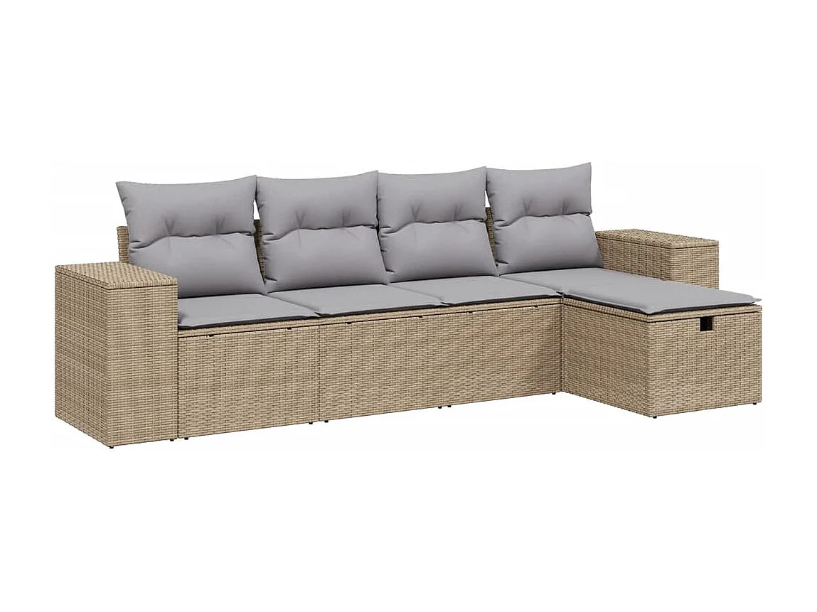 Conjunto de jardín con cojines beige mezcla 5 pzas ratán PE ES694156