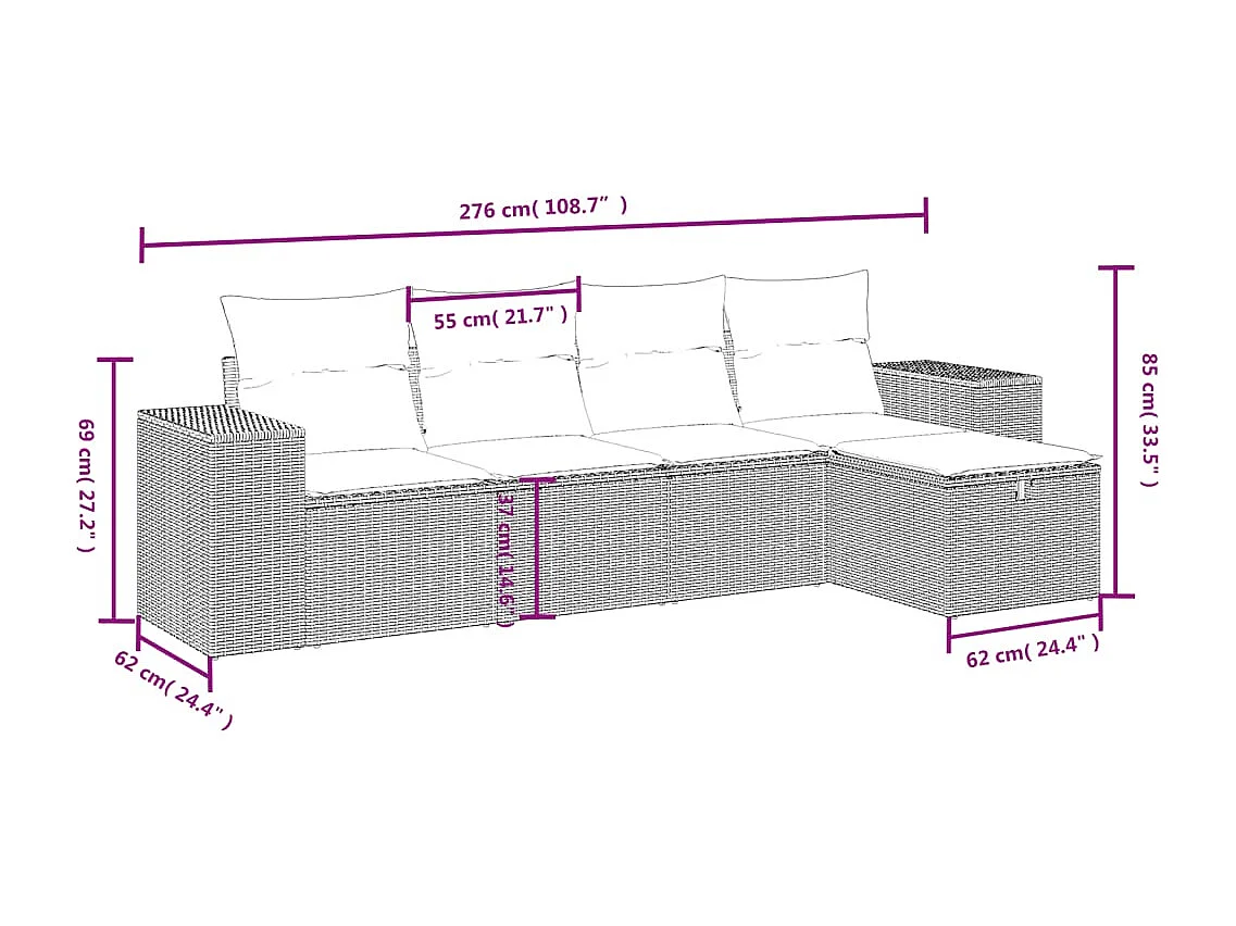 Conjunto de jardín con cojines beige mezcla 5 pzas ratán PE ES694156