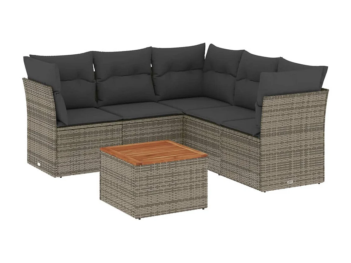 6 pcs conjunto sofás de jardim com almofadões vime cinzento PT847612