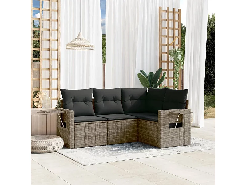 4-delige Loungeset met kussens poly rattan grijs BE544288