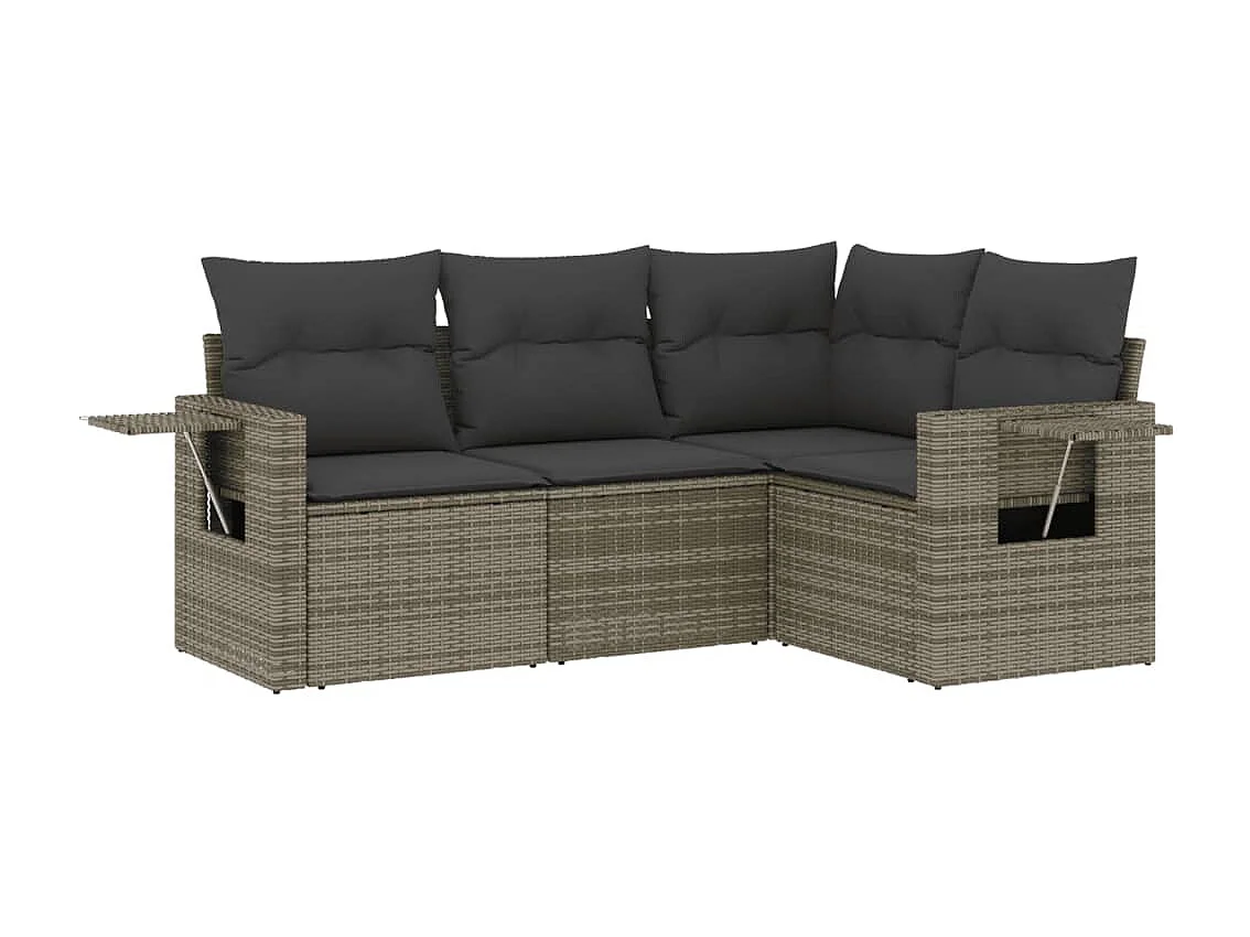 Salon de jardin 4 pcs avec coussins gris résine tressée FR91636