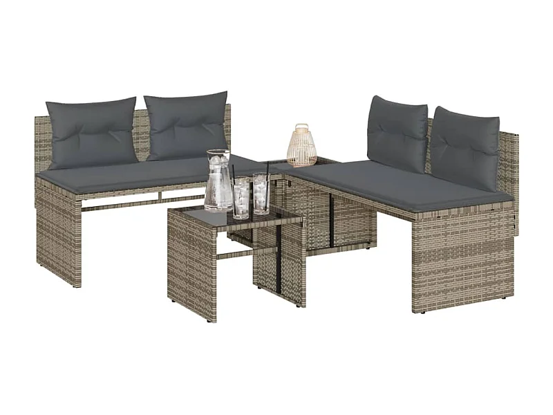 Salon de jardin 4 pcs avec coussins gris résine tressée FR70145