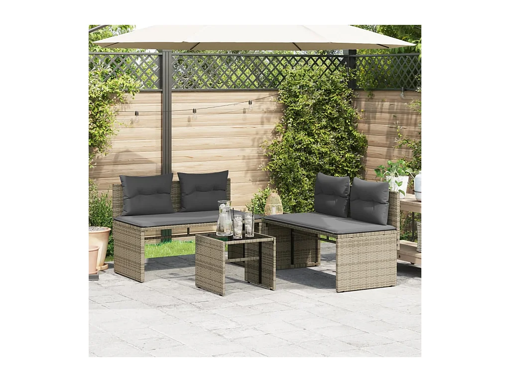 Salon de jardin 4 pcs avec coussins gris résine tressée FR70145