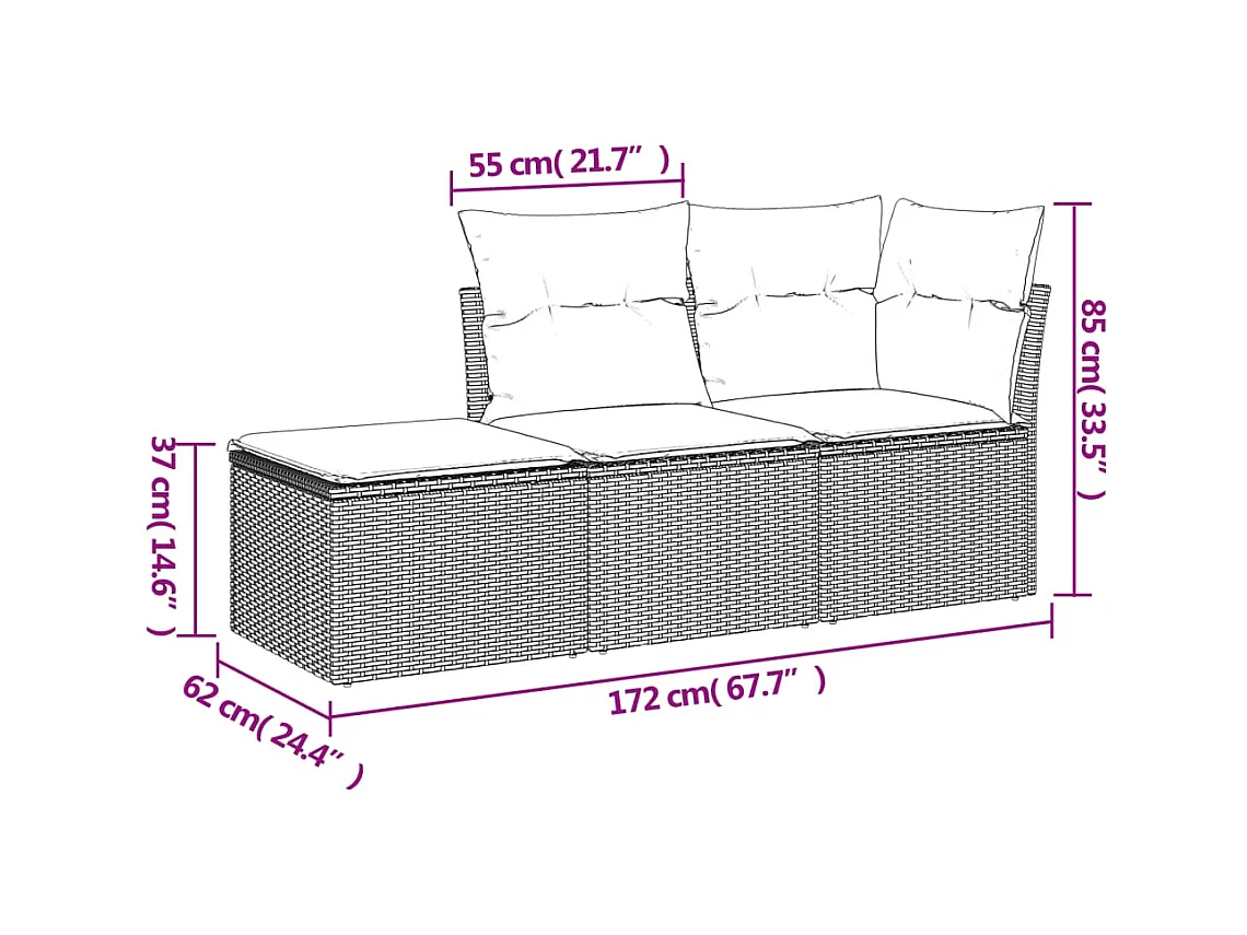 Salon de jardin avec coussins 3 pcs marron résine tressée FR68791