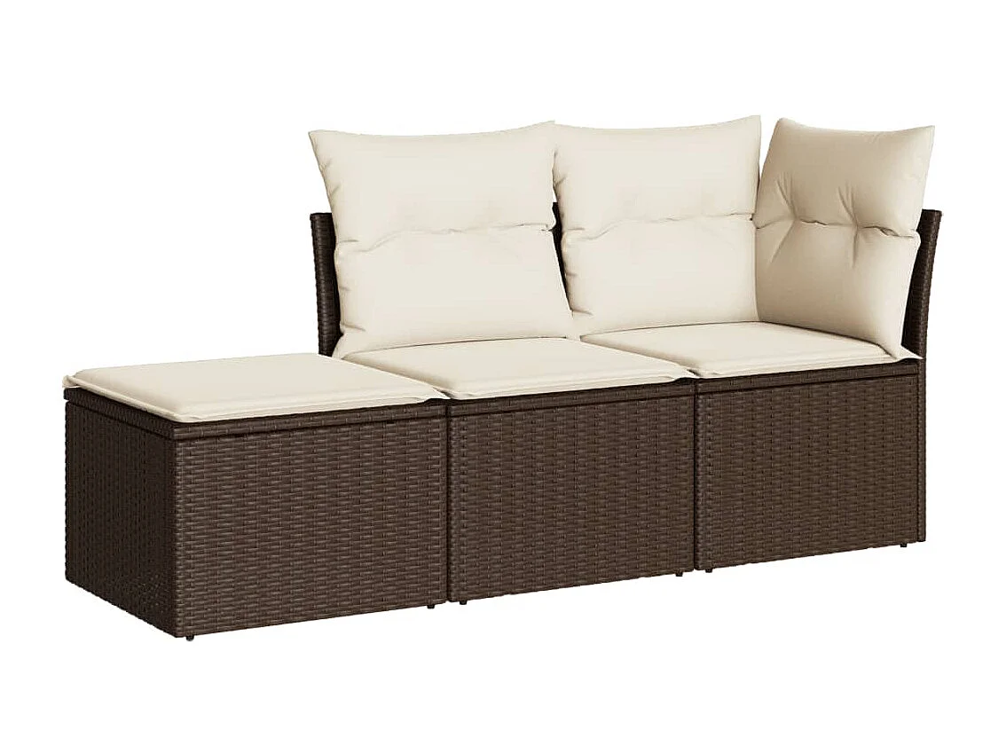 Salon de jardin avec coussins 3 pcs marron résine tressée FR68791