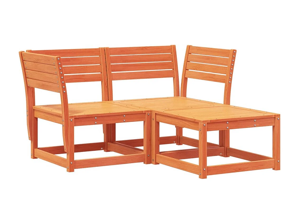 Conjunto de jardín 3 pzas madera maciza pino marrón cera ES779530