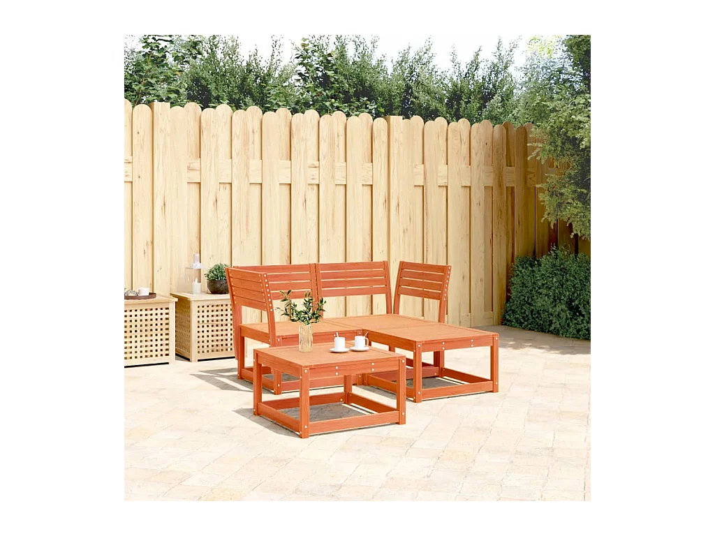 Salon de jardin 3 pcs cire marron bois de pin massif FR81057