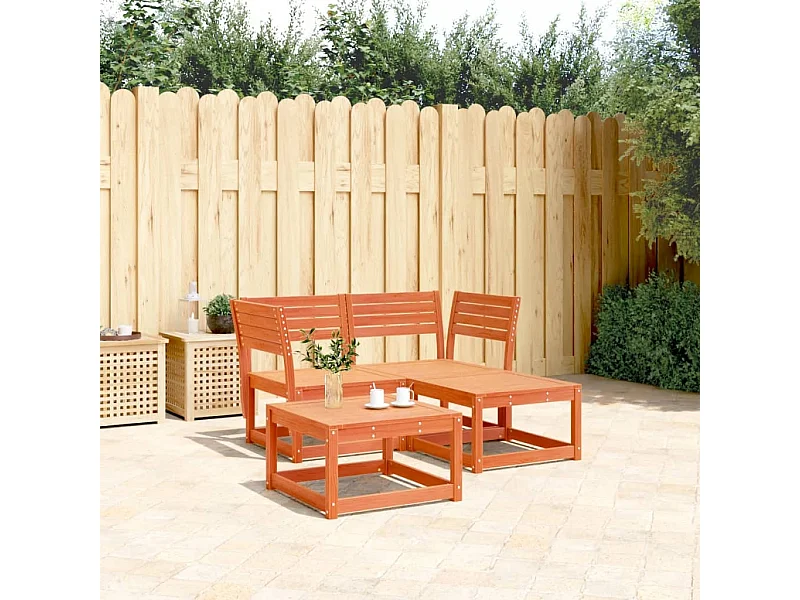 Salon de jardin 3 pcs cire marron bois de pin massif FR81057