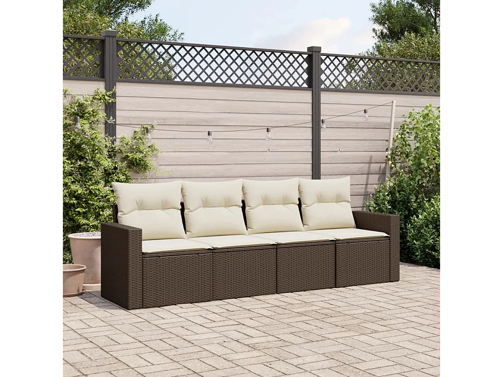 Salon de jardin 4 pcs avec coussins marron résine tressée FR70978