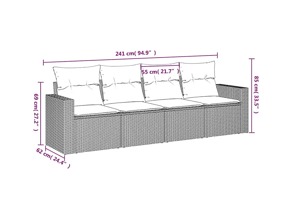 Salon de jardin 4 pcs avec coussins marron résine tressée FR70978