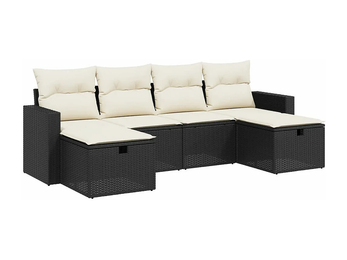 6 pcs conjunto sofás de jardim c/ almofadões vime PE preto PT999637