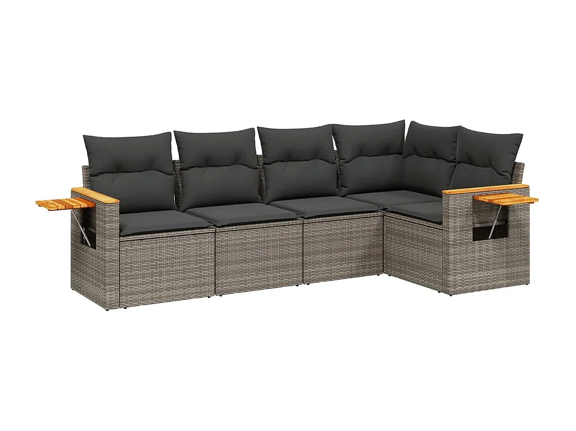 Conjunto de jardín con cojines 5 pzas ratán sintético gris ES511906