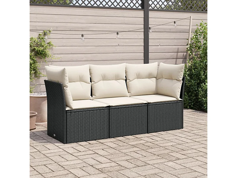 Salon de jardin 3 pcs avec coussins noir résine tressée FR22945
