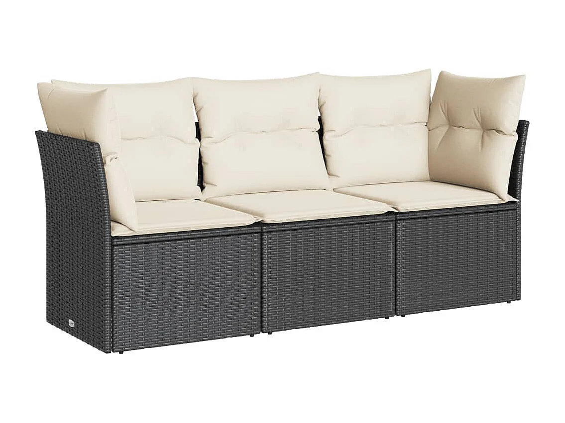 Salon de jardin 3 pcs avec coussins noir résine tressée FR22945