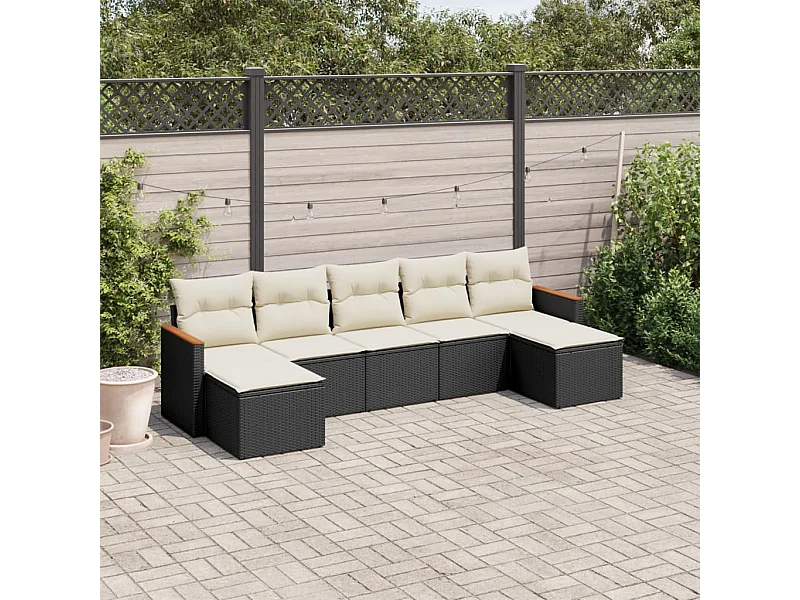 7 pcs conjunto de sofás p/ jardim c/ almofadões vime PE preto PT315501