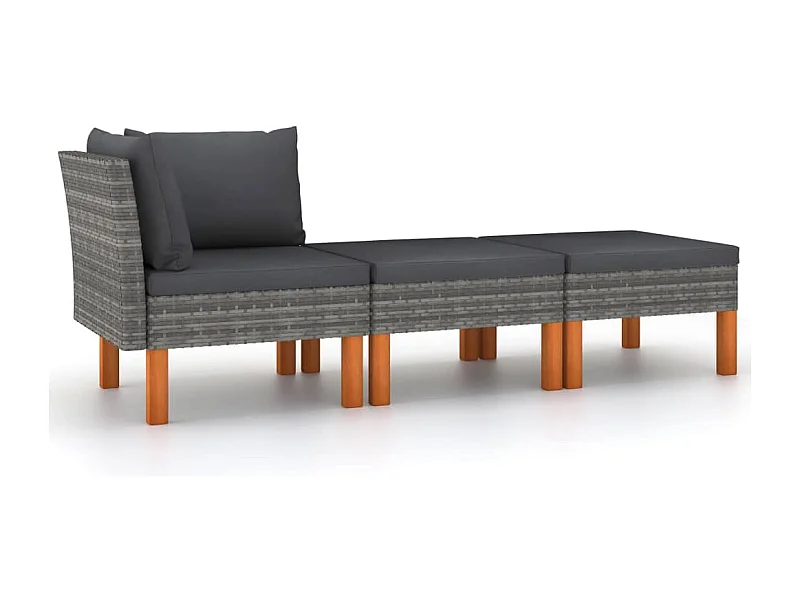 3 pcs conj. lounge jardim vime PE e madeira de eucalipto maciça PT455200