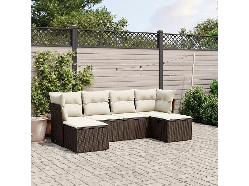 6 pcs conjunto de sofás jardim c/ almofadões vime PE castanho PT185067