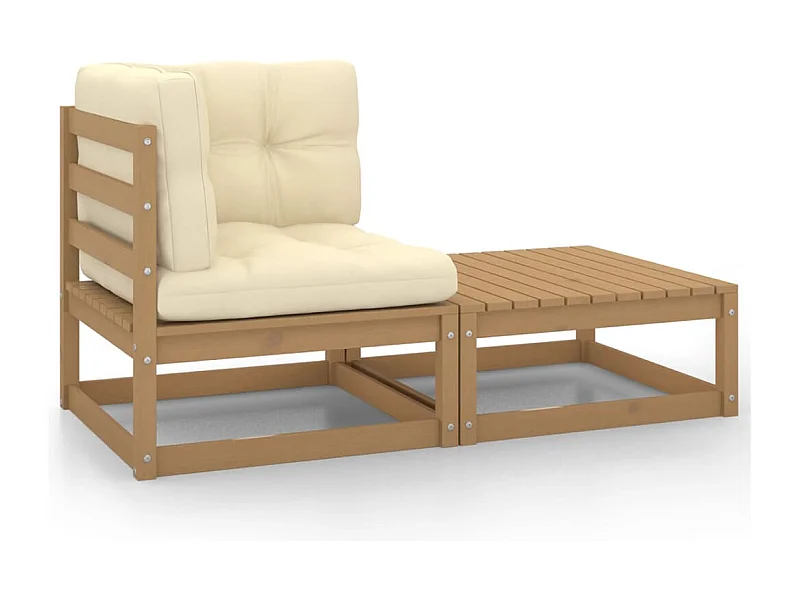 Salon de jardin 2 pcs avec coussins Marron miel Bois de pin FR92129