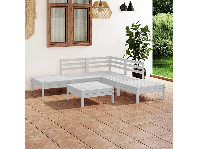 6-delige Loungeset massief grenenhout wit BE916976