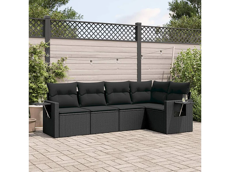 5 pcs conjunto sofás de jardim com almofadões vime PE preto PT242382