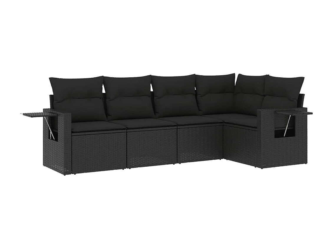 5 pcs conjunto sofás de jardim com almofadões vime PE preto PT242382