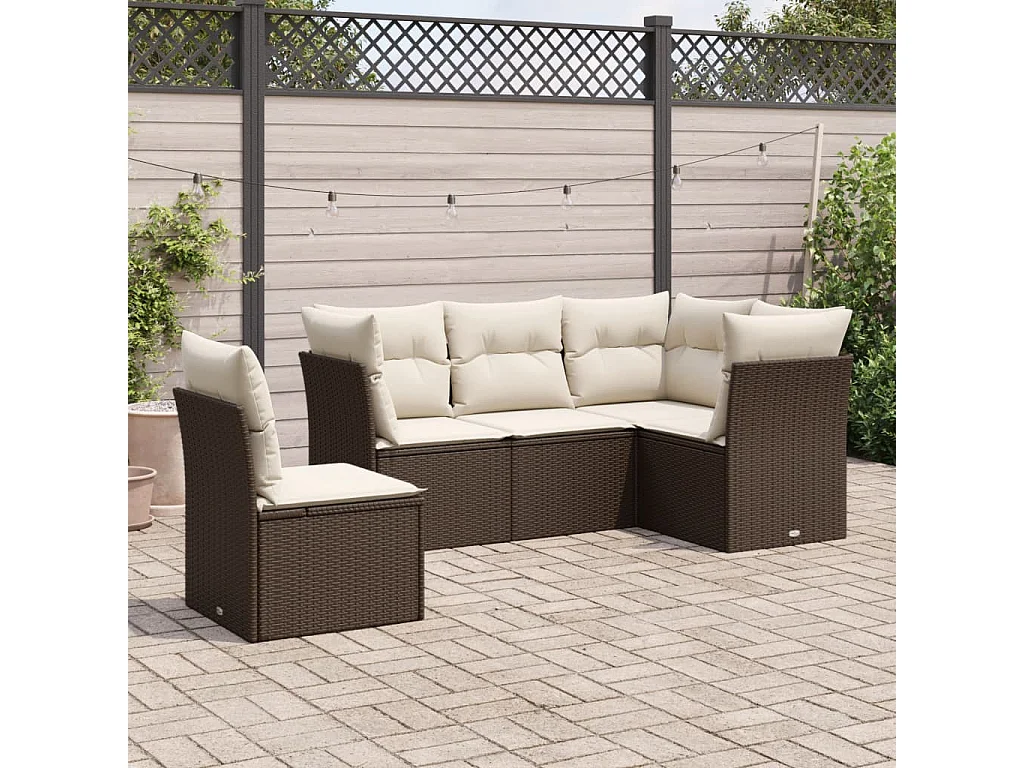 Salon de jardin avec coussins 5 pcs marron résine tressée FR46598