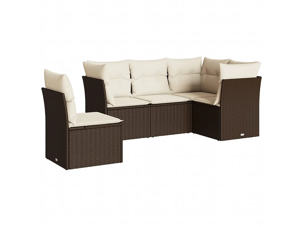 Salon de jardin avec coussins 5 pcs marron résine tressée FR46598