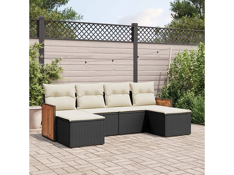Conjunto de jardín 6 piezas y cojines ratán sintético negro ES552281