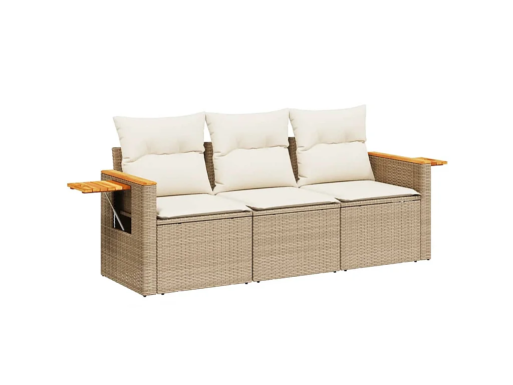3-delige Loungeset met kussens poly rattan beige BE401860