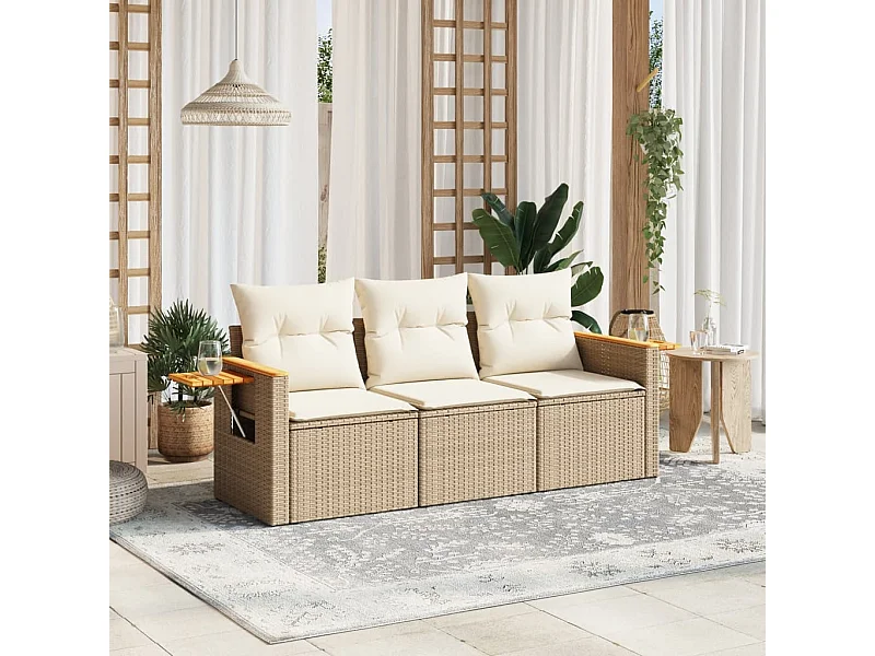 Salon de jardin avec coussins 3 pcs beige résine tressée FR48210