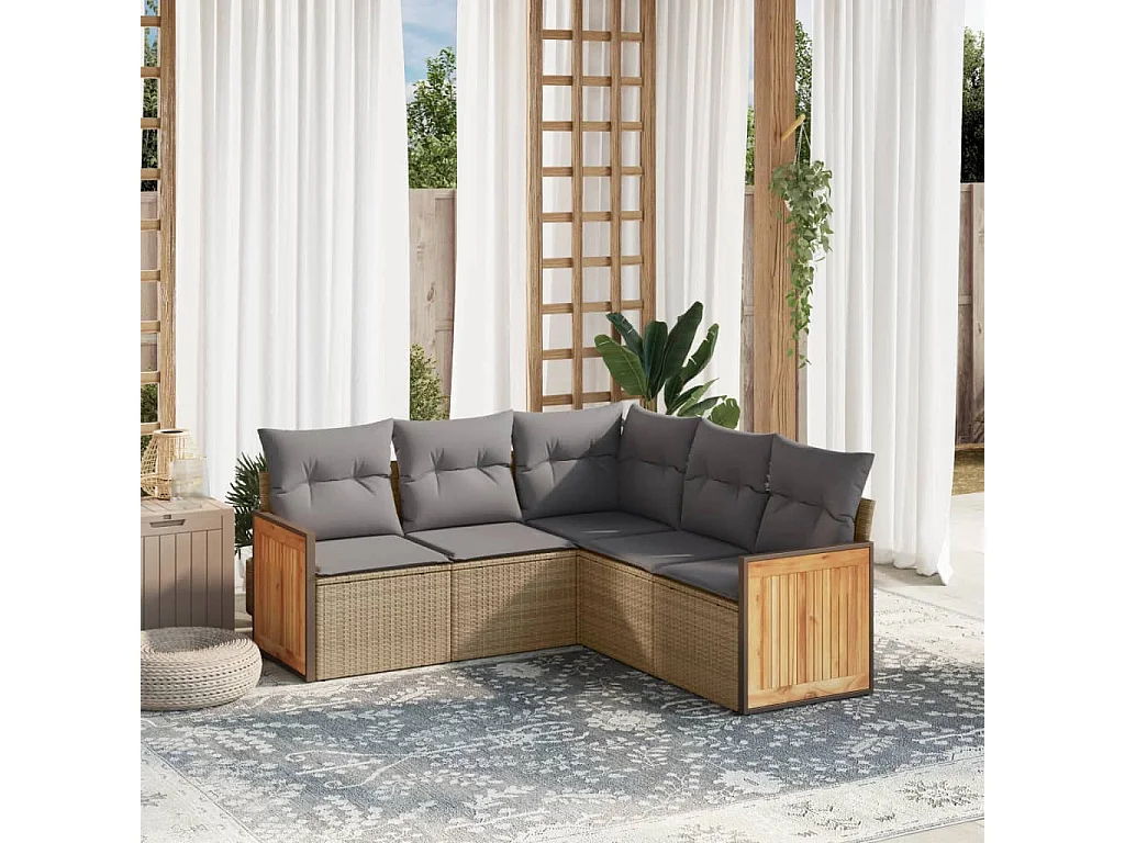 Salon de jardin avec coussins 5 pcs beige résine tressée FR60500