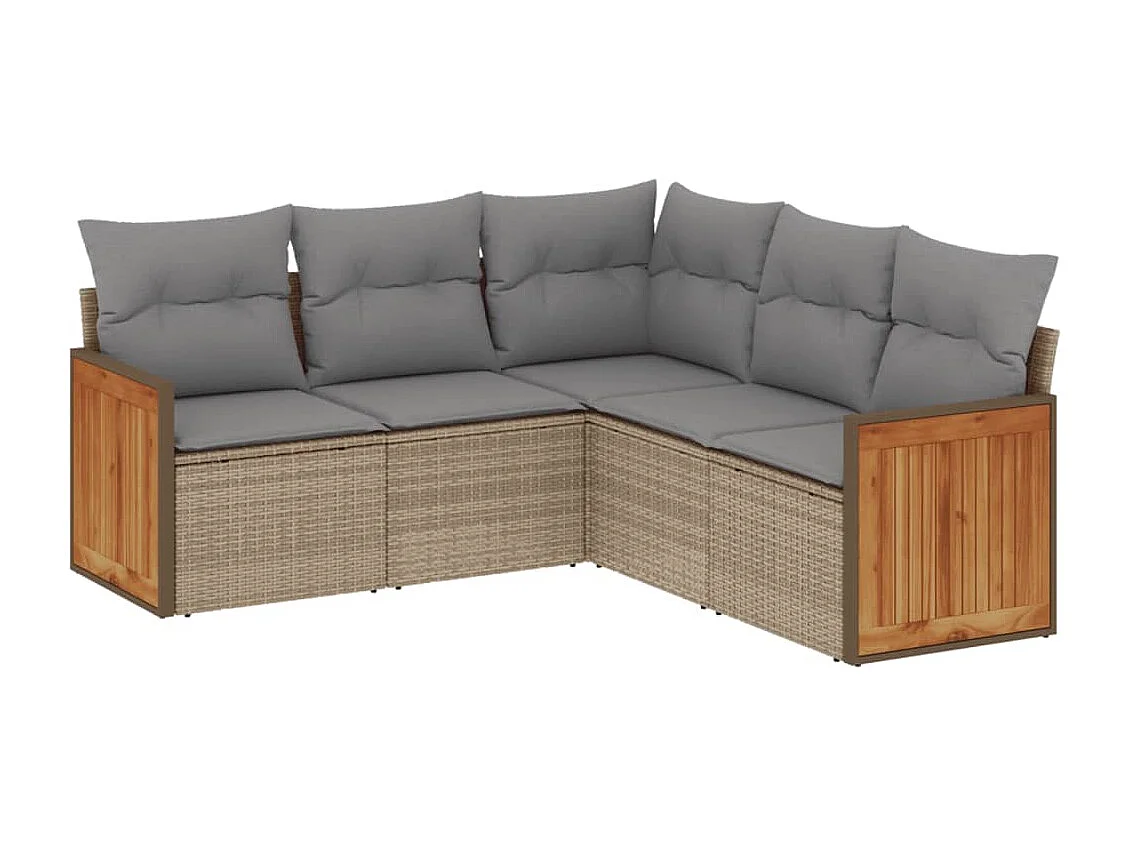 Salon de jardin avec coussins 5 pcs beige résine tressée FR60500