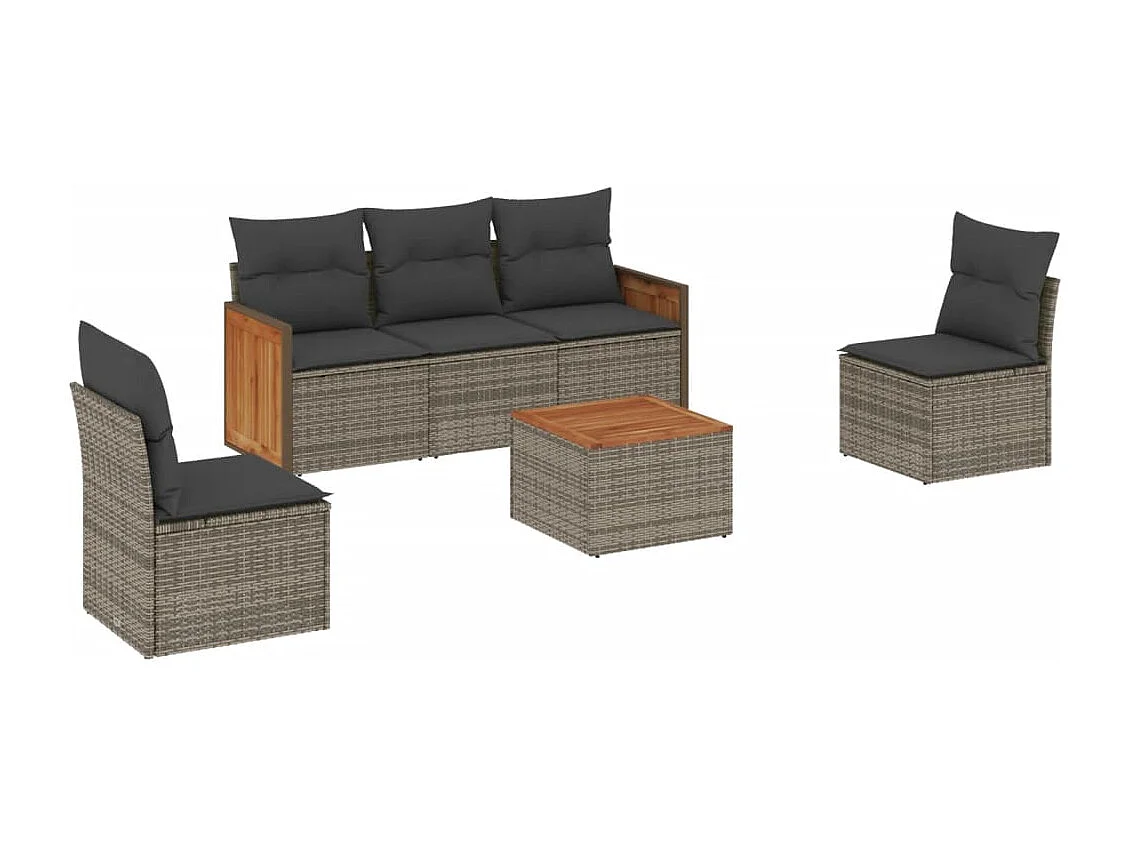 6 pcs conjunto sofás de jardim com almofadões vime cinzento PT150731