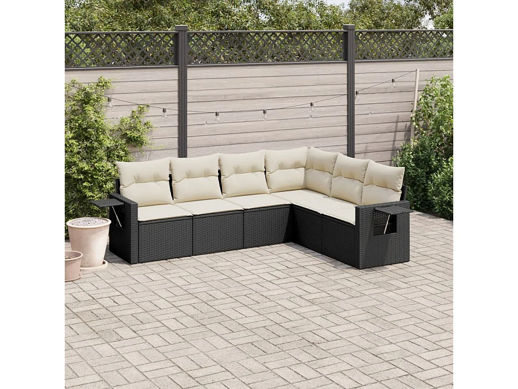 Salon de jardin 6 pcs avec coussins noir résine tressée FR69066