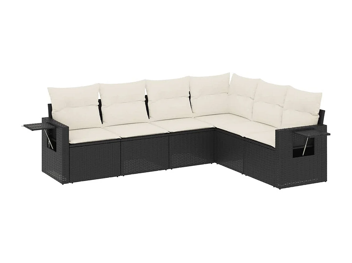 Salon de jardin 6 pcs avec coussins noir résine tressée FR69066