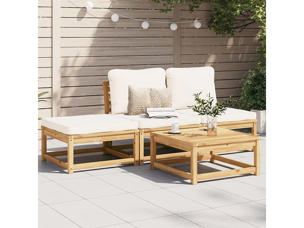 Salon de jardin 4 pcs avec coussins Bois d'acacia solide FR45302