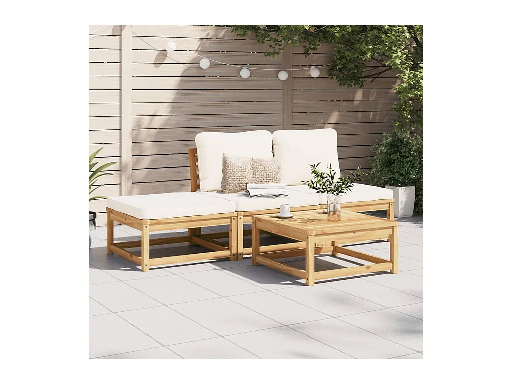 Salon de jardin 4 pcs avec coussins Bois d'acacia solide FR45302