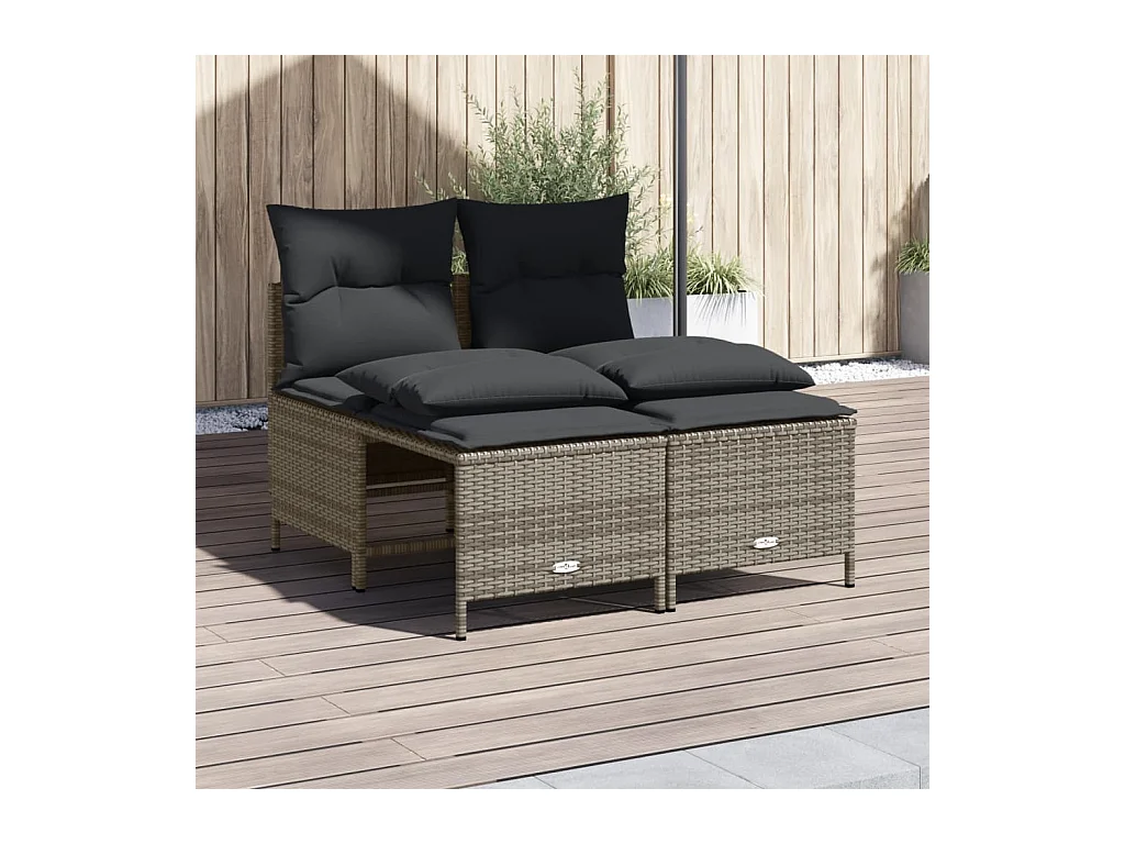 Salon de jardin 4 pcs avec coussins gris résine tressée FR43768