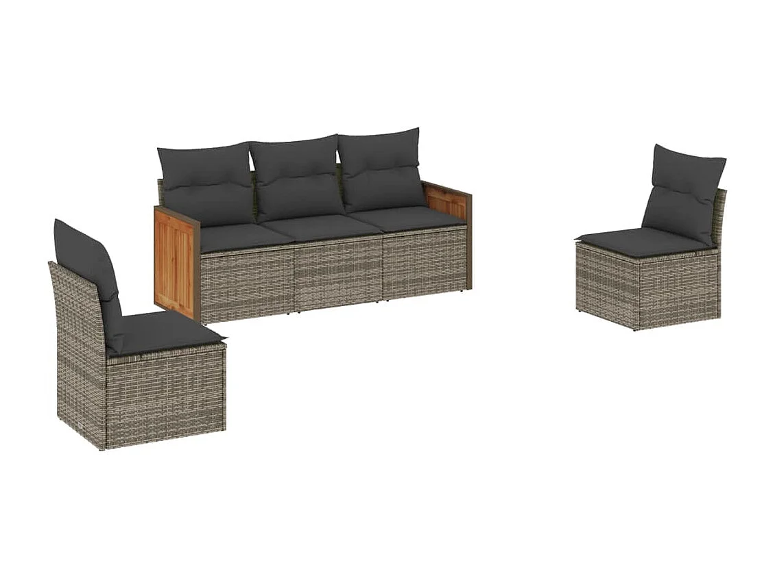 Salon de jardin 5 pcs avec coussins gris résine tressée FR84741