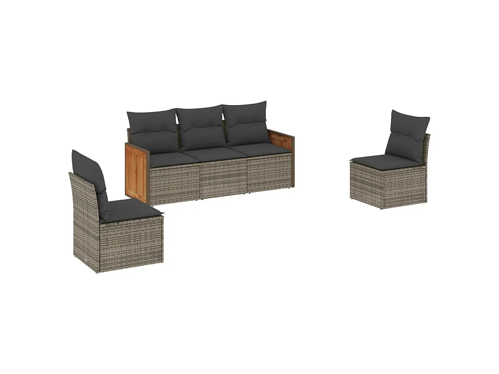 5-delige Loungeset met kussens poly rattan grijs BE106828