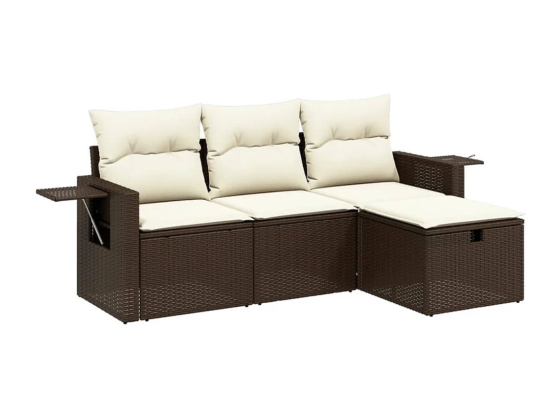 Salon de jardin 4 pcs avec coussins marron résine tressée FR15718