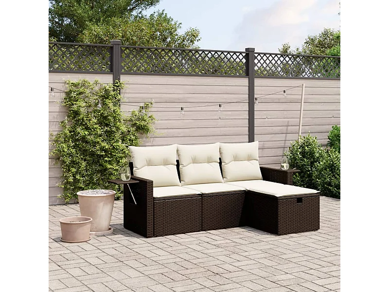 Salon de jardin 4 pcs avec coussins marron résine tressée FR15718