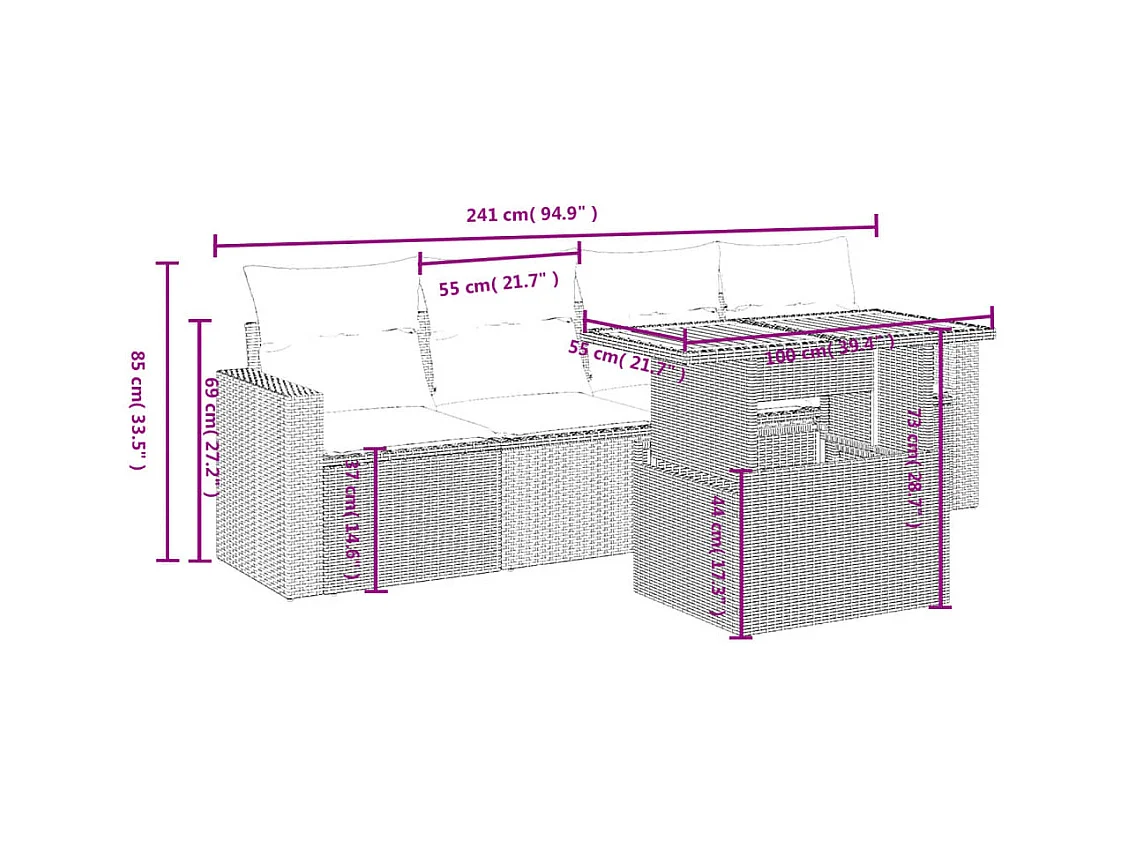 Conjunto de jardín con cojines 5 pzas ratán sintético beige ES694821